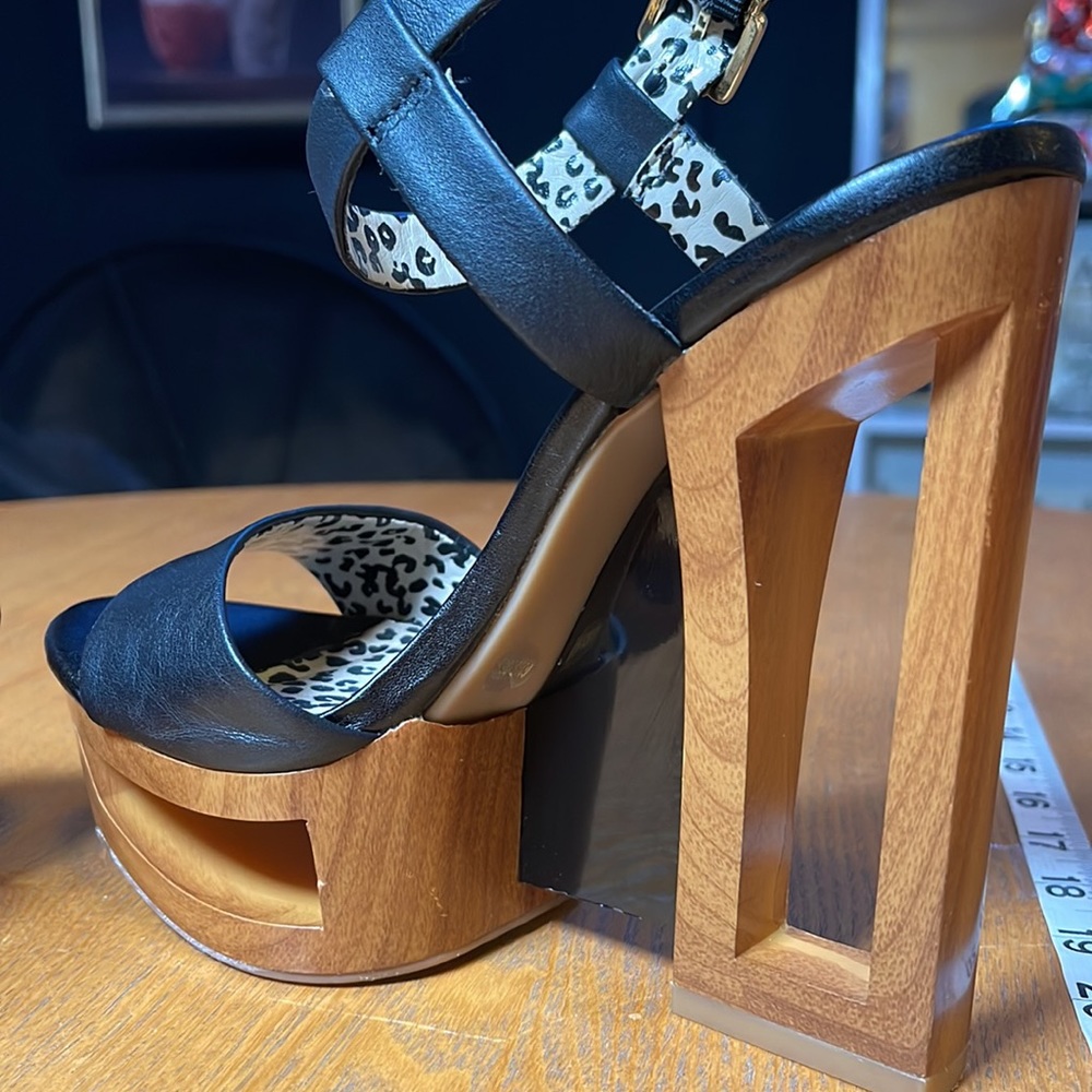 Jessica Simpson black and cheetah wooden heels sz 6.5 - Picture 8 of 9